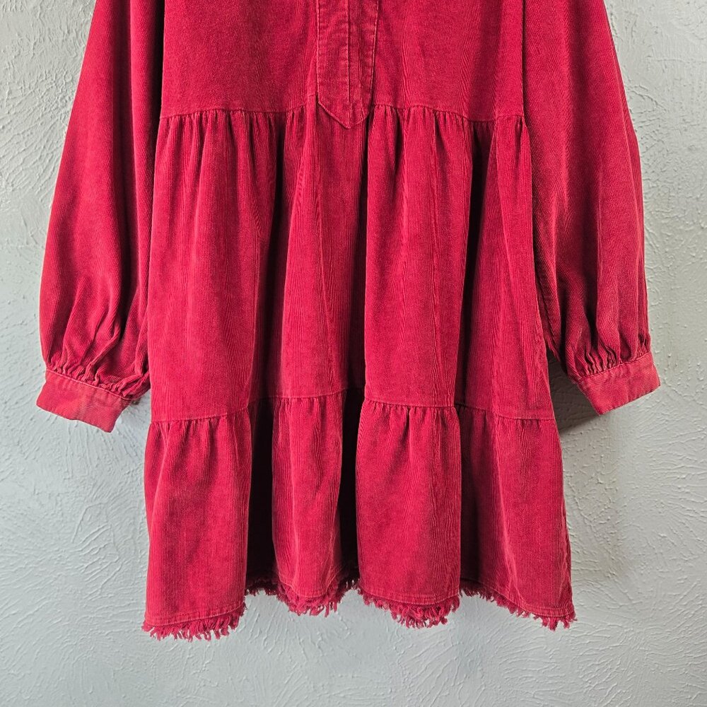 Umgee Tiered Dress Lrg Red Corduroy Boho Peasant Western Relaxed Fit Mini Shift - Picture 5 of 14